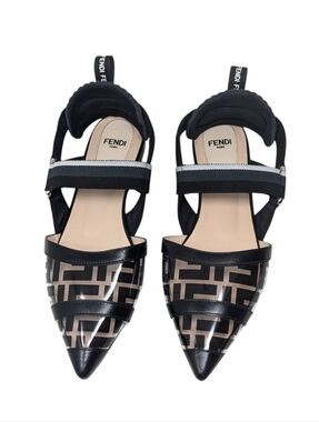 Fendi PVC Colibri Black Slingback Pointed Flats Size EU 37.5